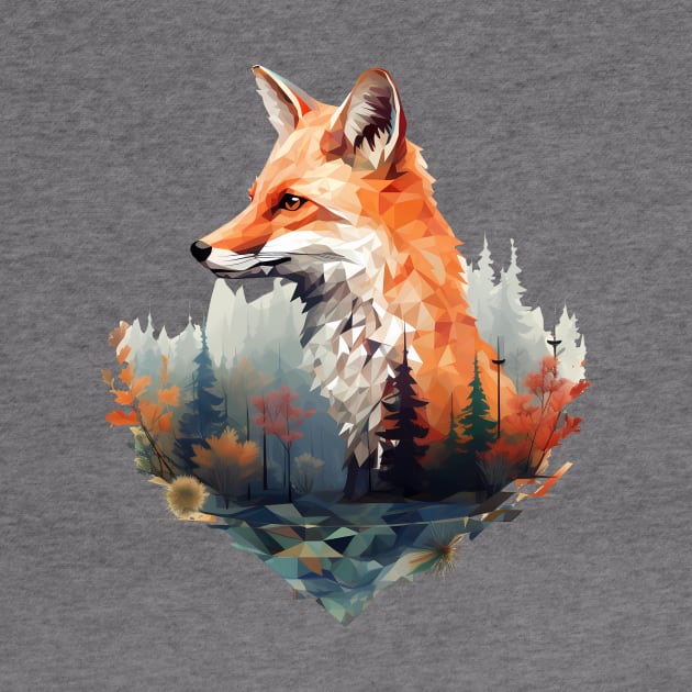 Geometric fox with forest in triangle look by Unelmoija